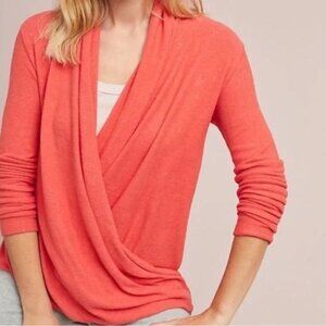 Anthropologie Pure Good Cloud Fleece Coral Drape Front Sweater, size large